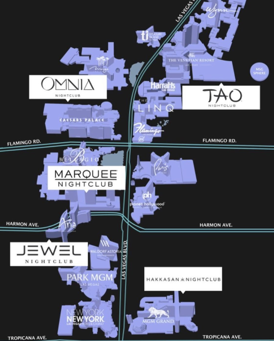 Las Vegas Strip Map — TAO Group Nightclub Locations